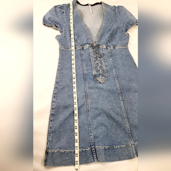 Free People Womens Something Sweet Denim Dress Mini Stretch Lace Up V Neck 6 - Picture 11 of 16